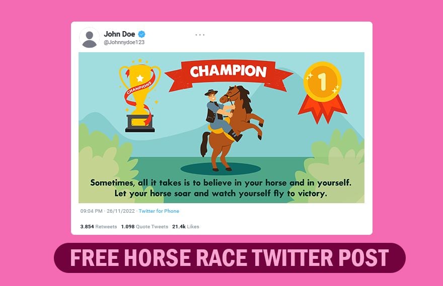 Free Horse Race Twitter Post  in Illustrator, PSD, EPS, SVG, JPG, PNG