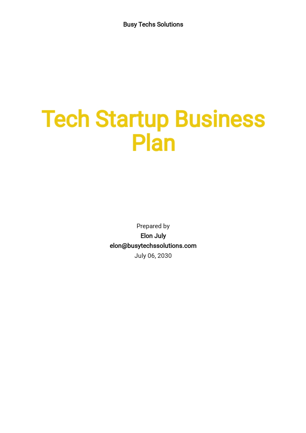 business plan example tech startup