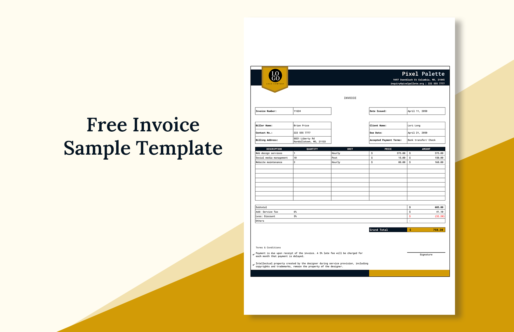 Invoice Sample Template In Excel Google Sheets Download Template