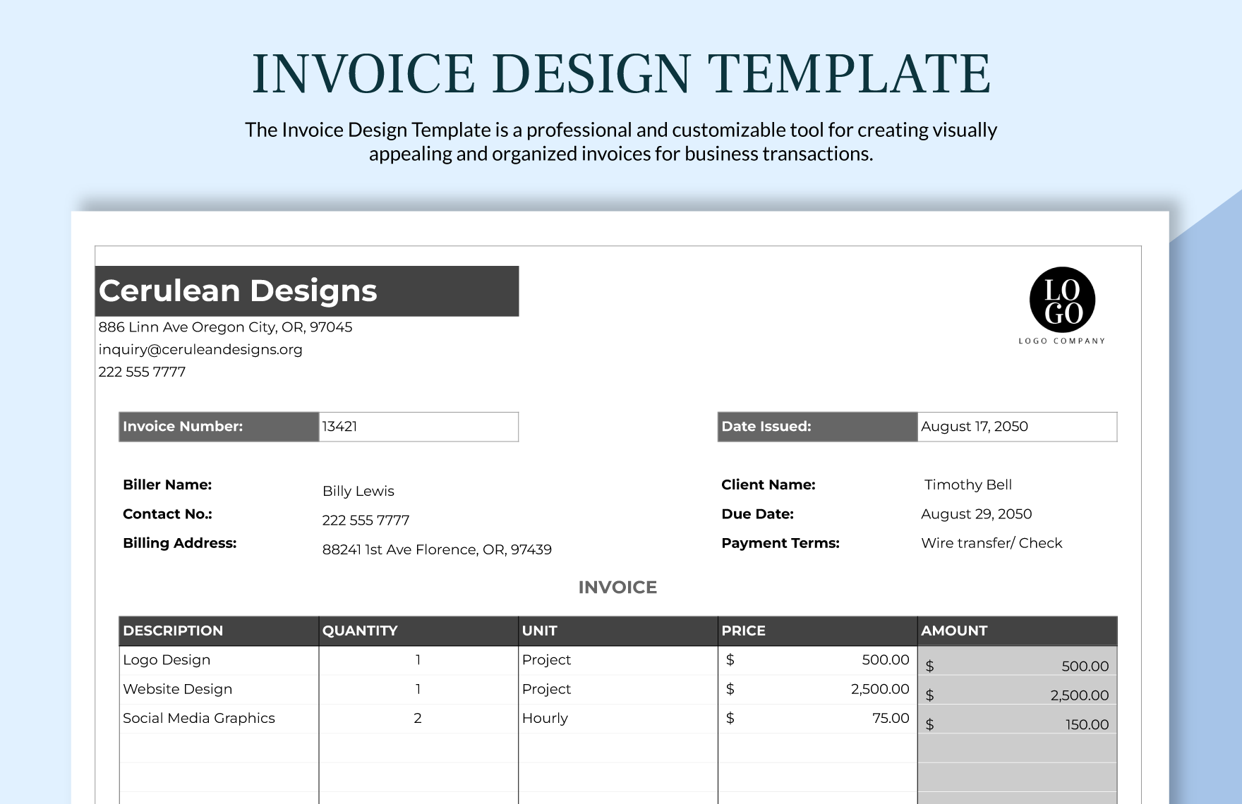 Invoice Design Template in Excel, Google Sheets, PSD - Download ...