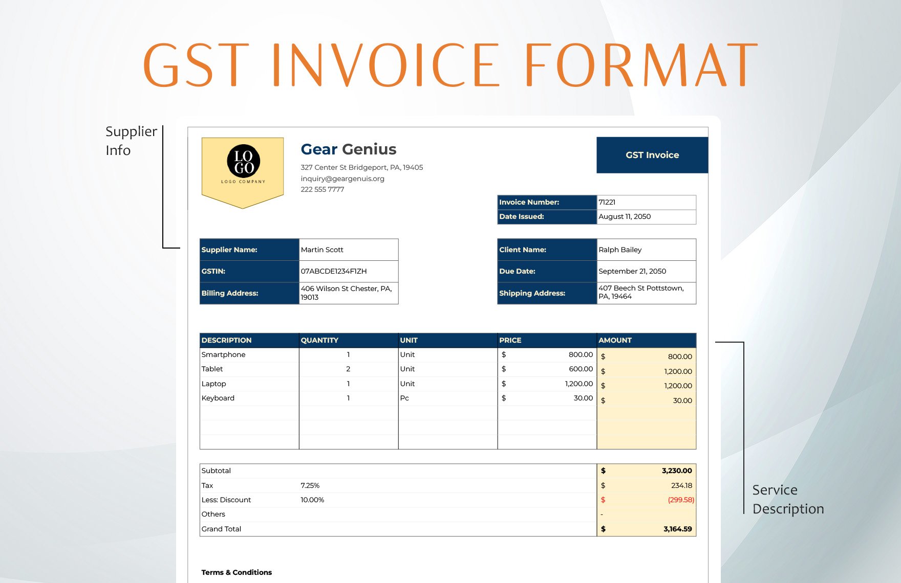 Gst Invoice Format Template