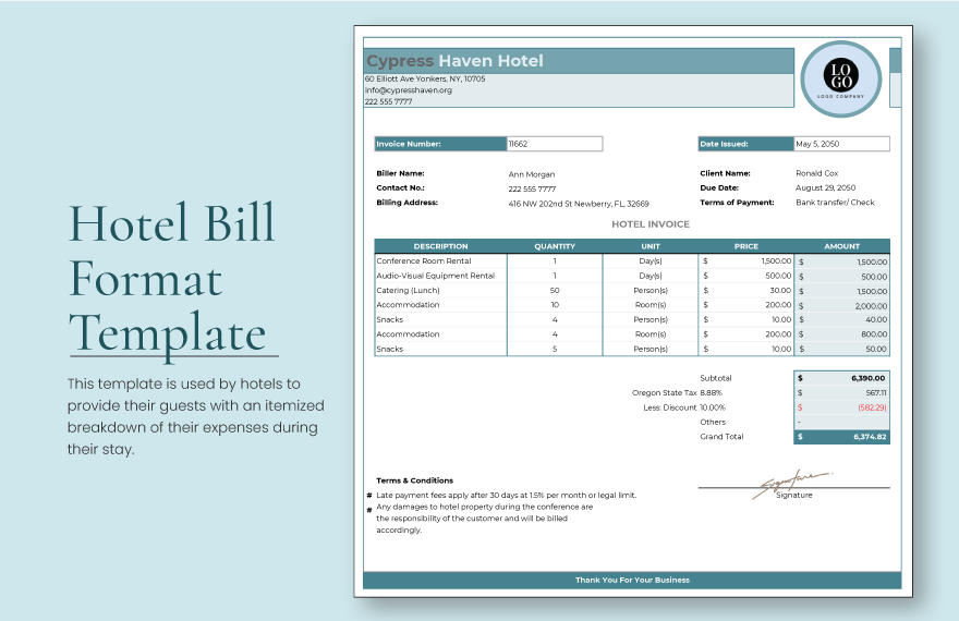 Hotel Bill Format Template