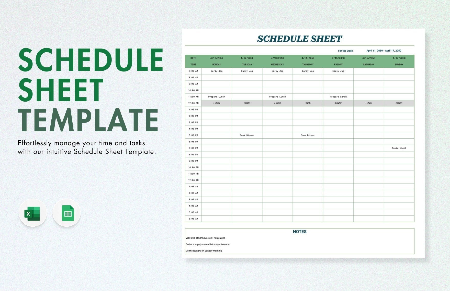 Schedule Sheet Template