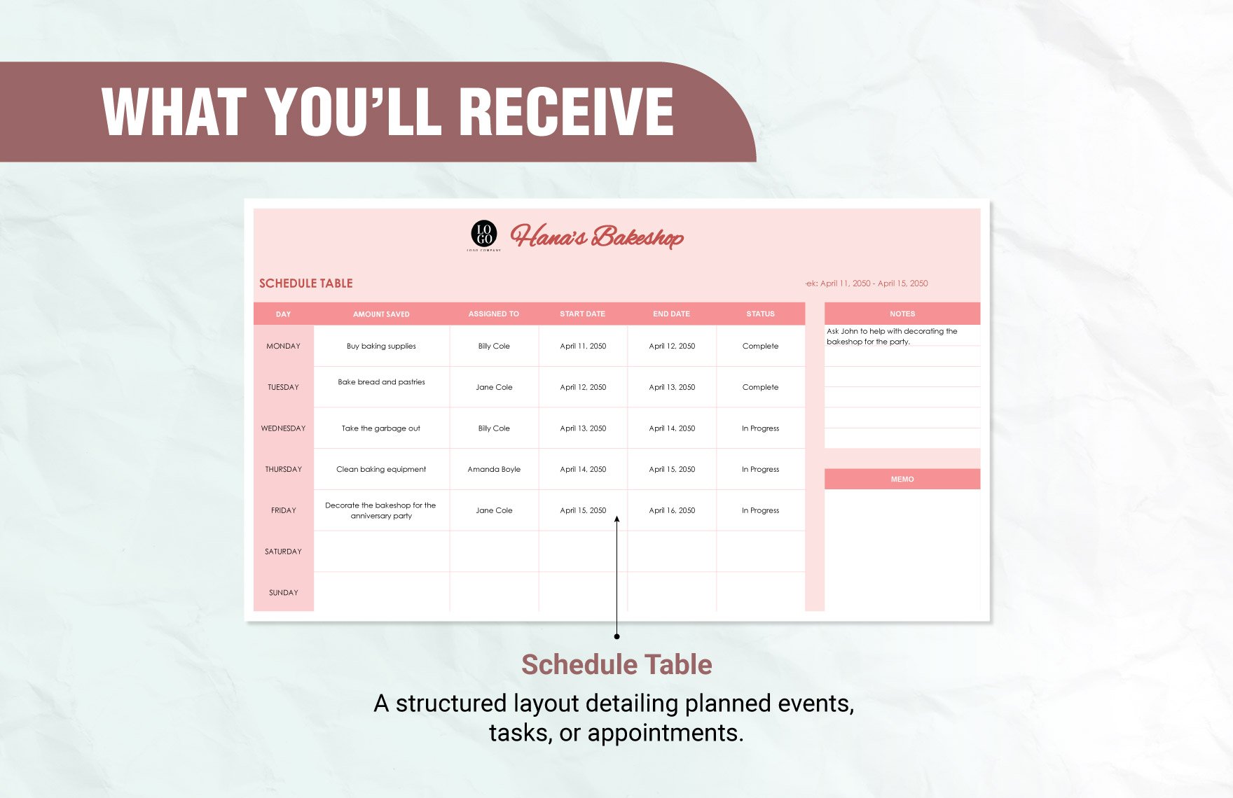 Schedule Table Template