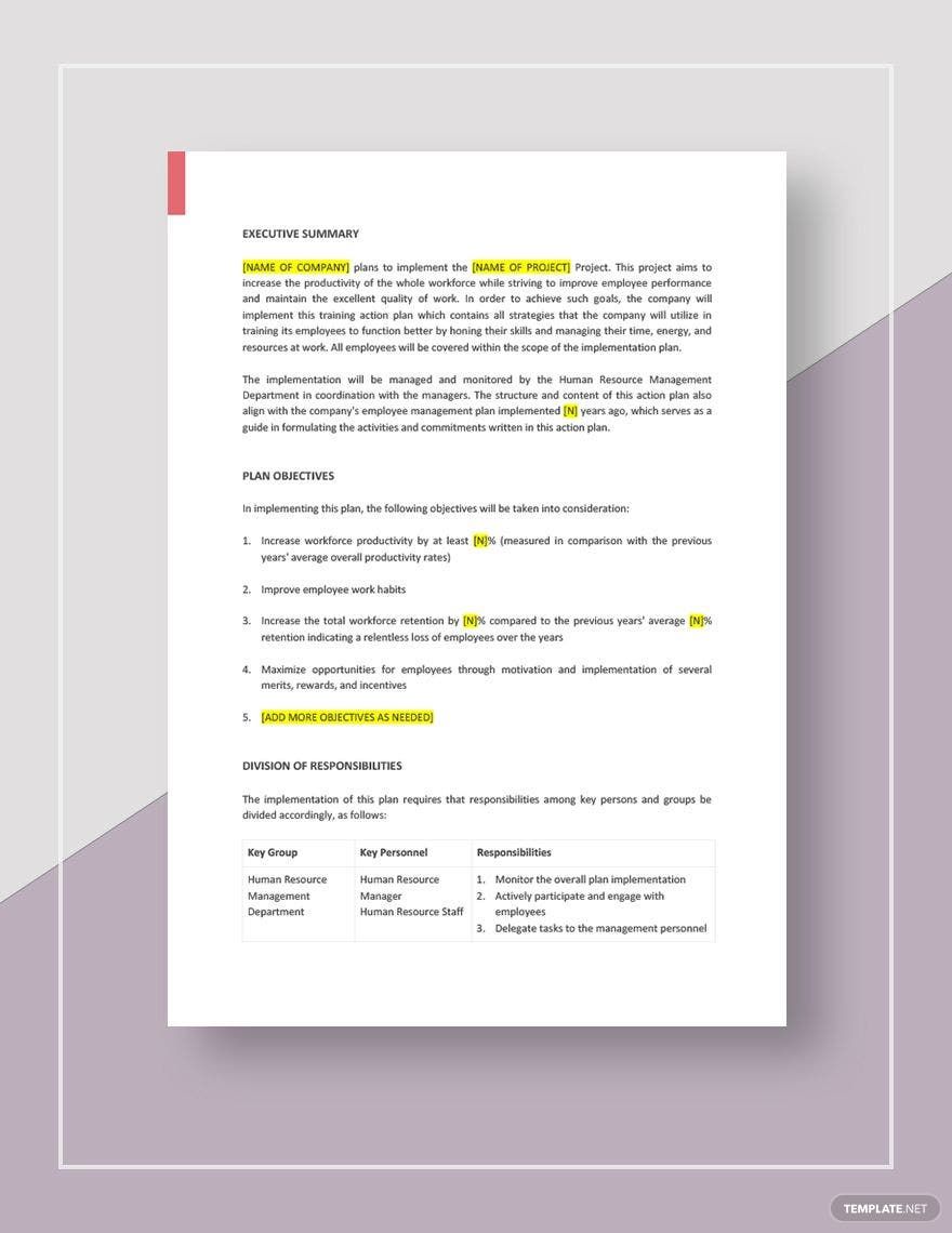 Training Action Plan Template Google Docs, Word