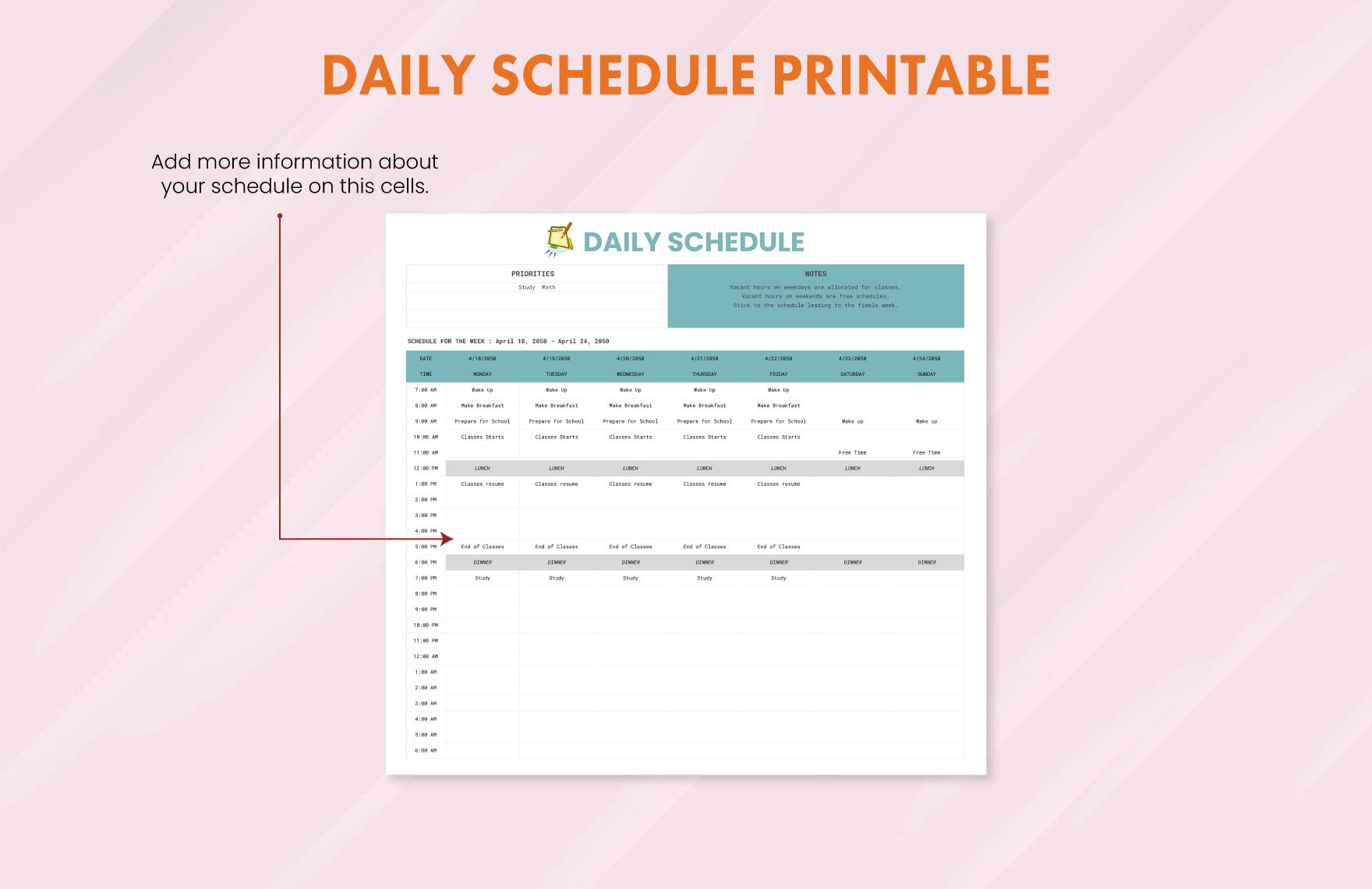 Daily Schedule Printable Template