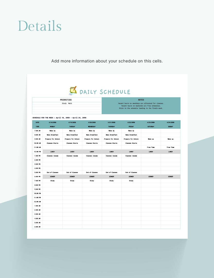 Daily Schedule Printable Template - Download in Excel, Google Sheets ...