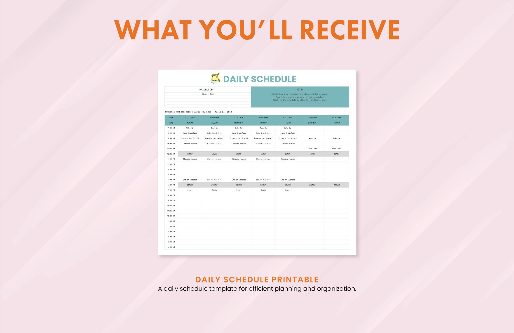 Daily Schedule Printable Template