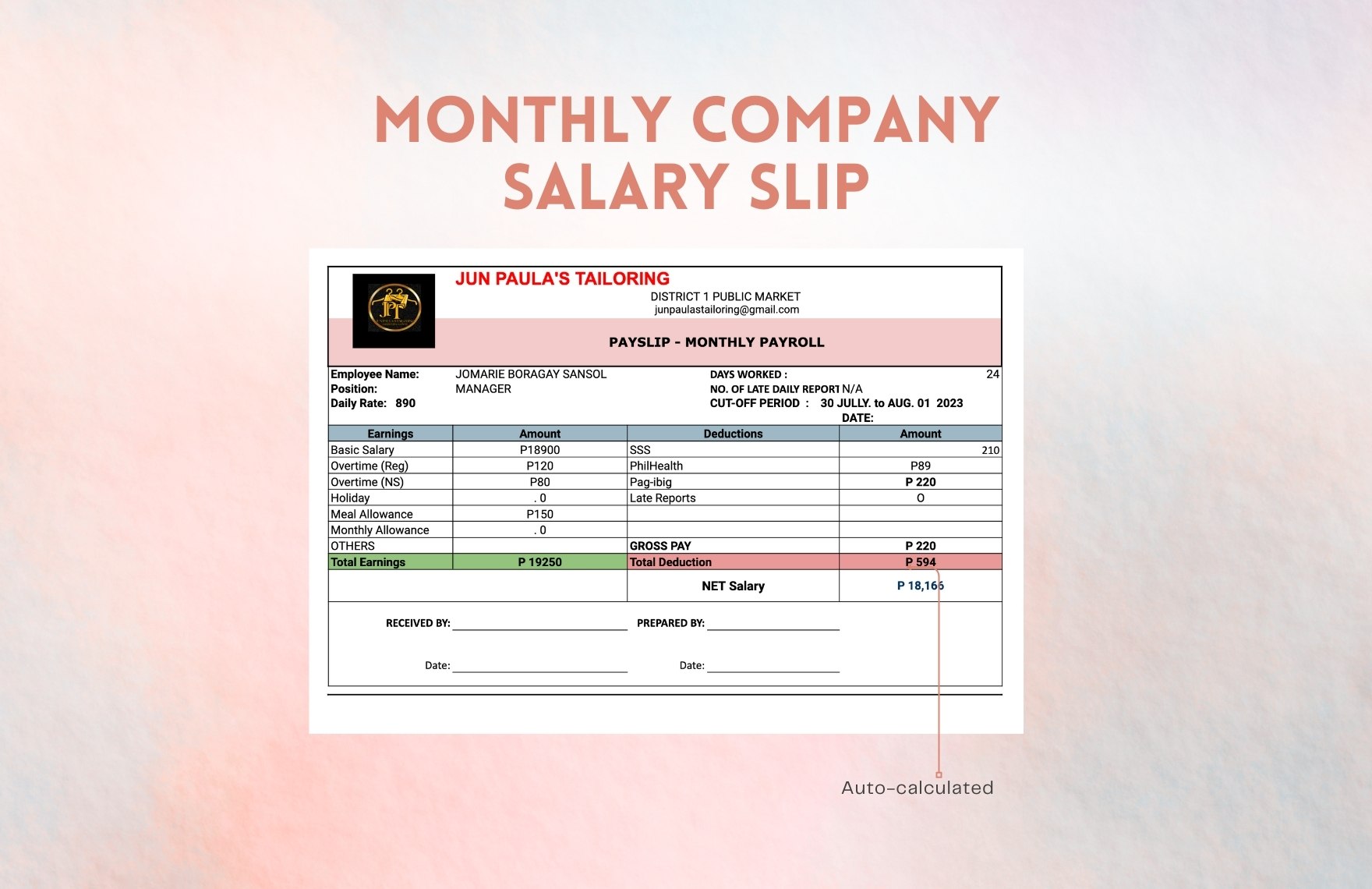 Monthly Company Salary Slip