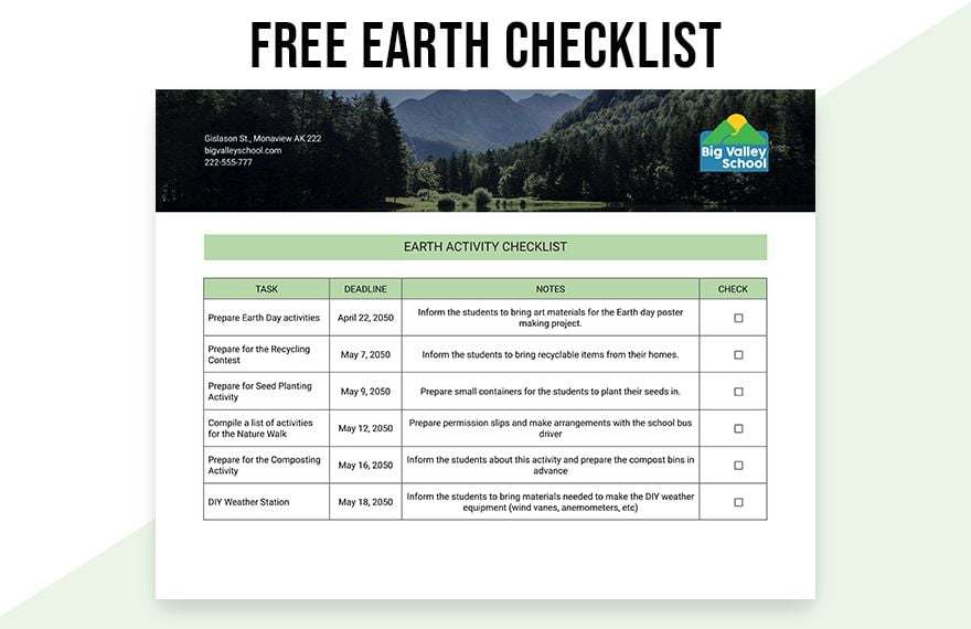 Earth Checklist