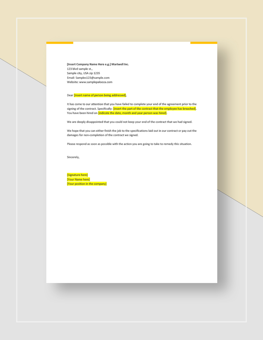 Breach of Employment Contract Template