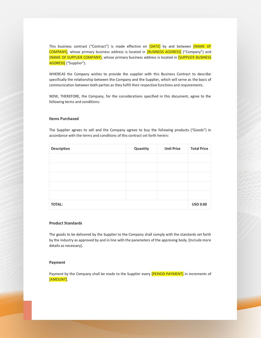 Business Contract Template