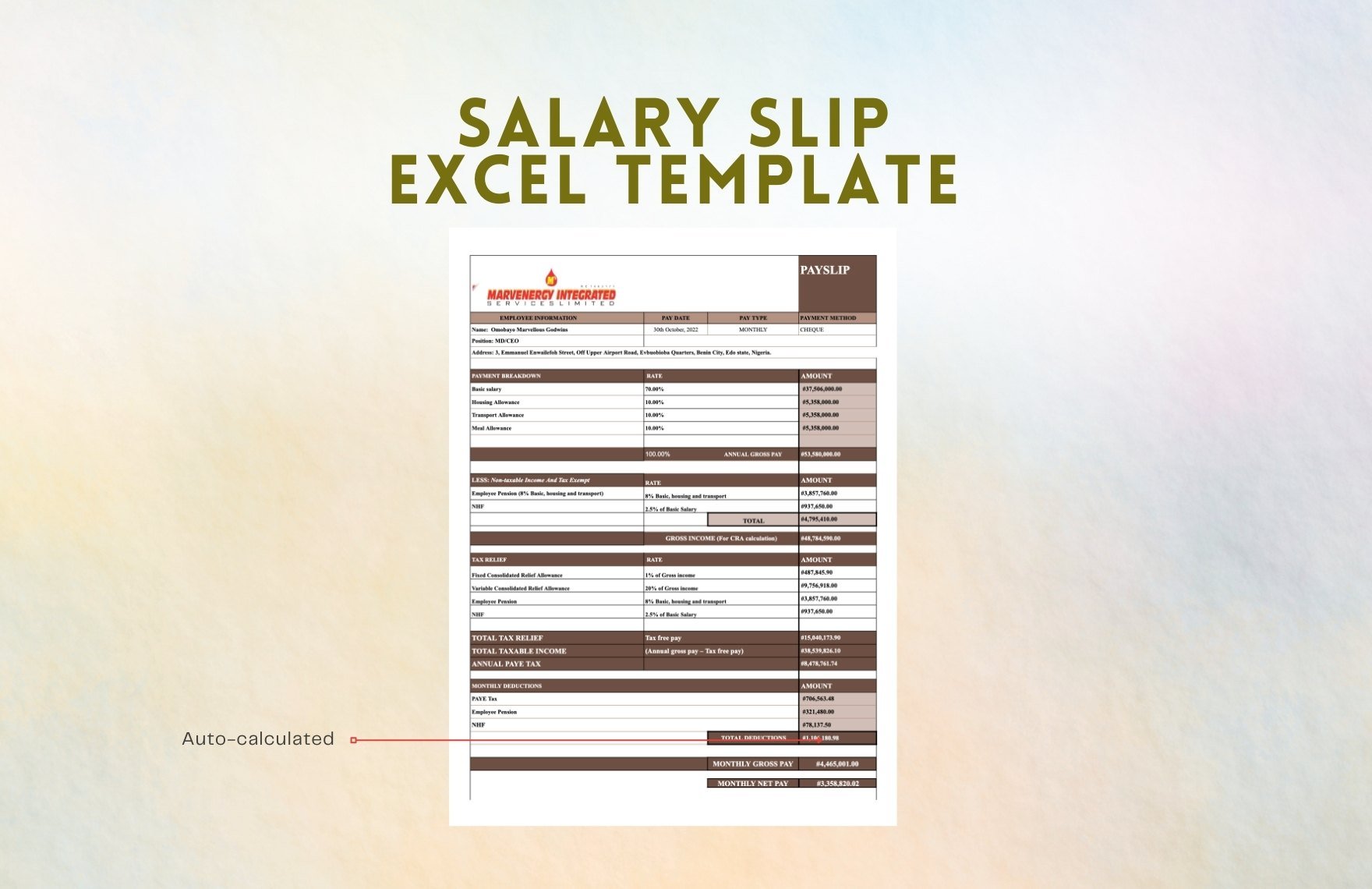 Salary Slip Excel Template
