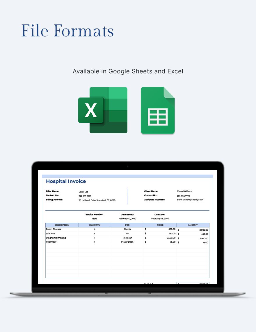 Hospital Bill Format Template - Google Sheets, Excel | Template.net