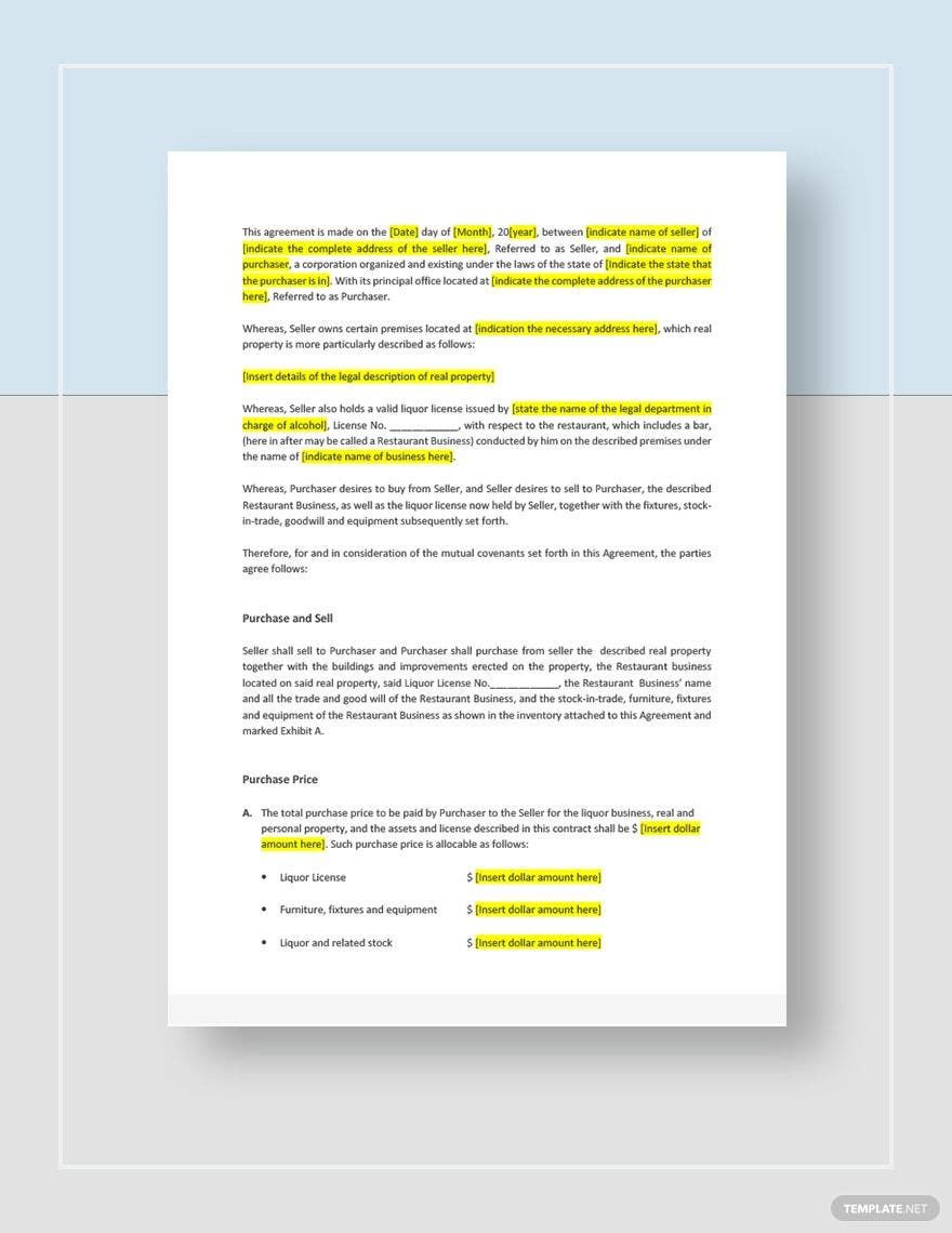 Business Purchase and Sale Contract Template