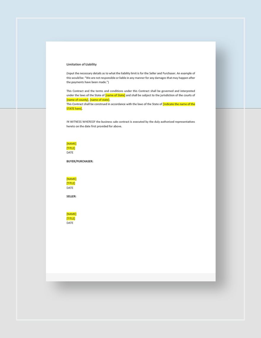 Business Purchase and Sale Contract Template