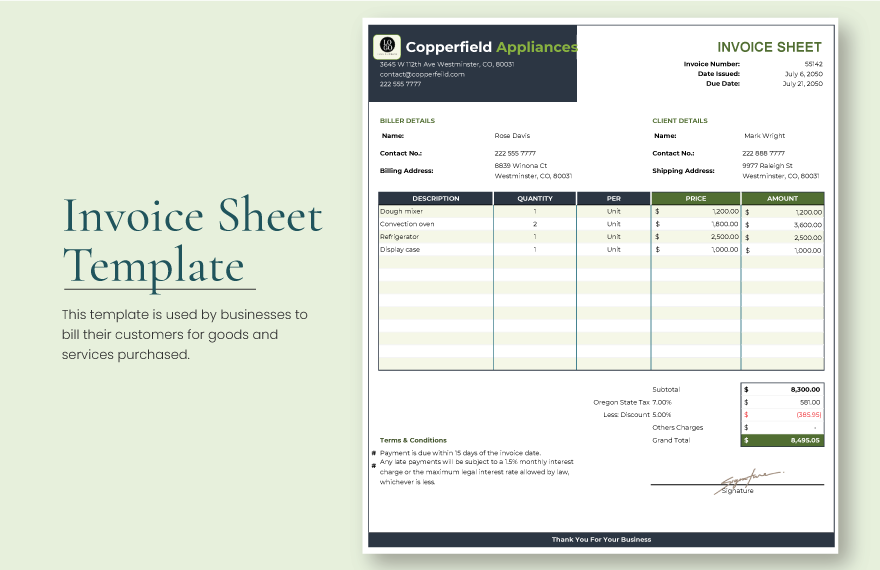 Invoice Sheet Template