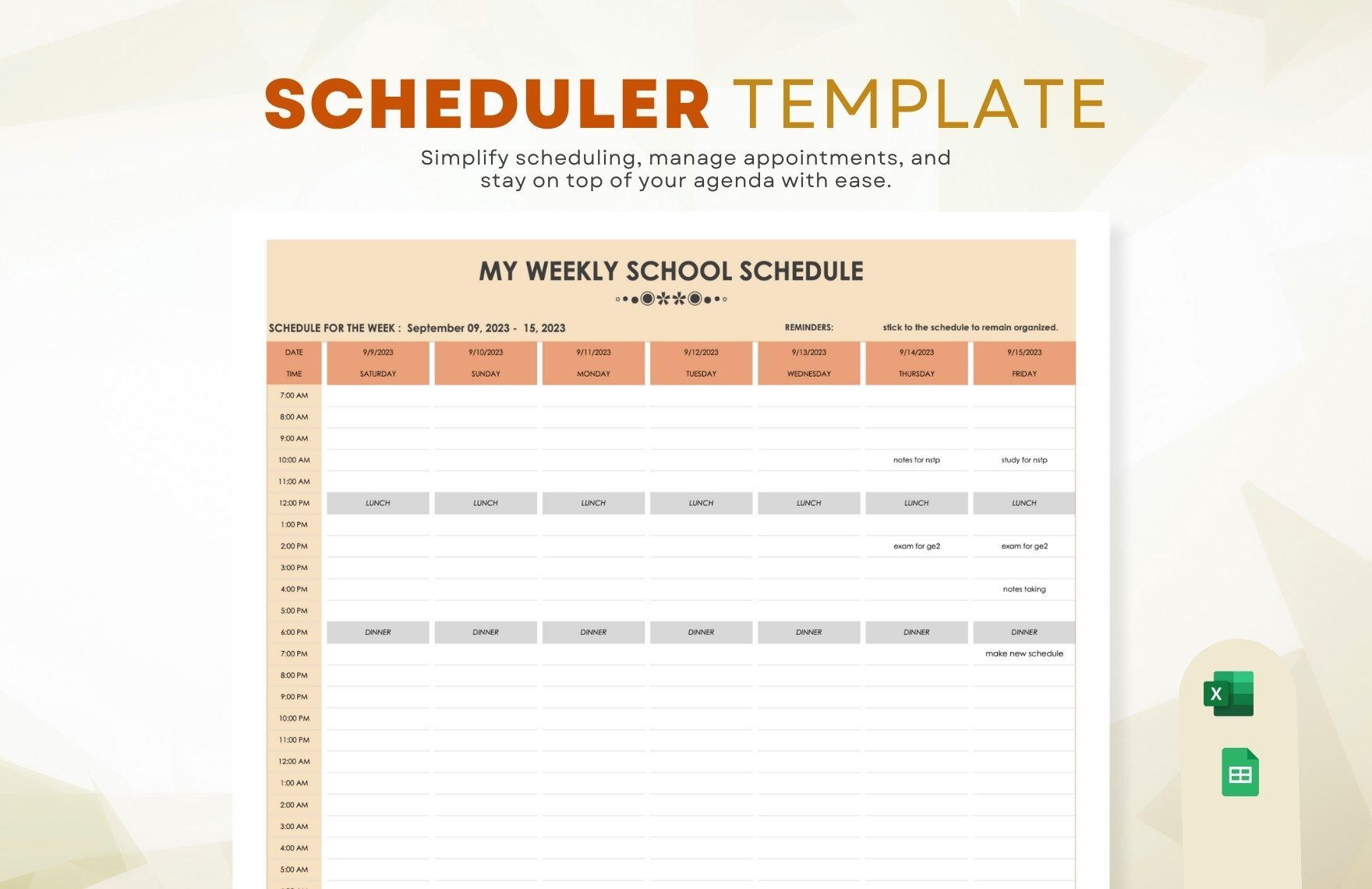Free Scheduler Template in Excel, Google Sheets