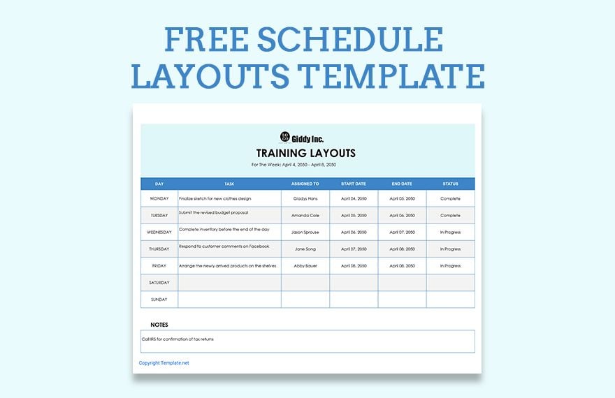 Schedule Layouts Template in Excel, Google Sheets