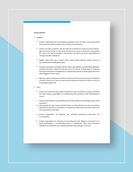 Delegated Credentialing Agreement Template Card Template