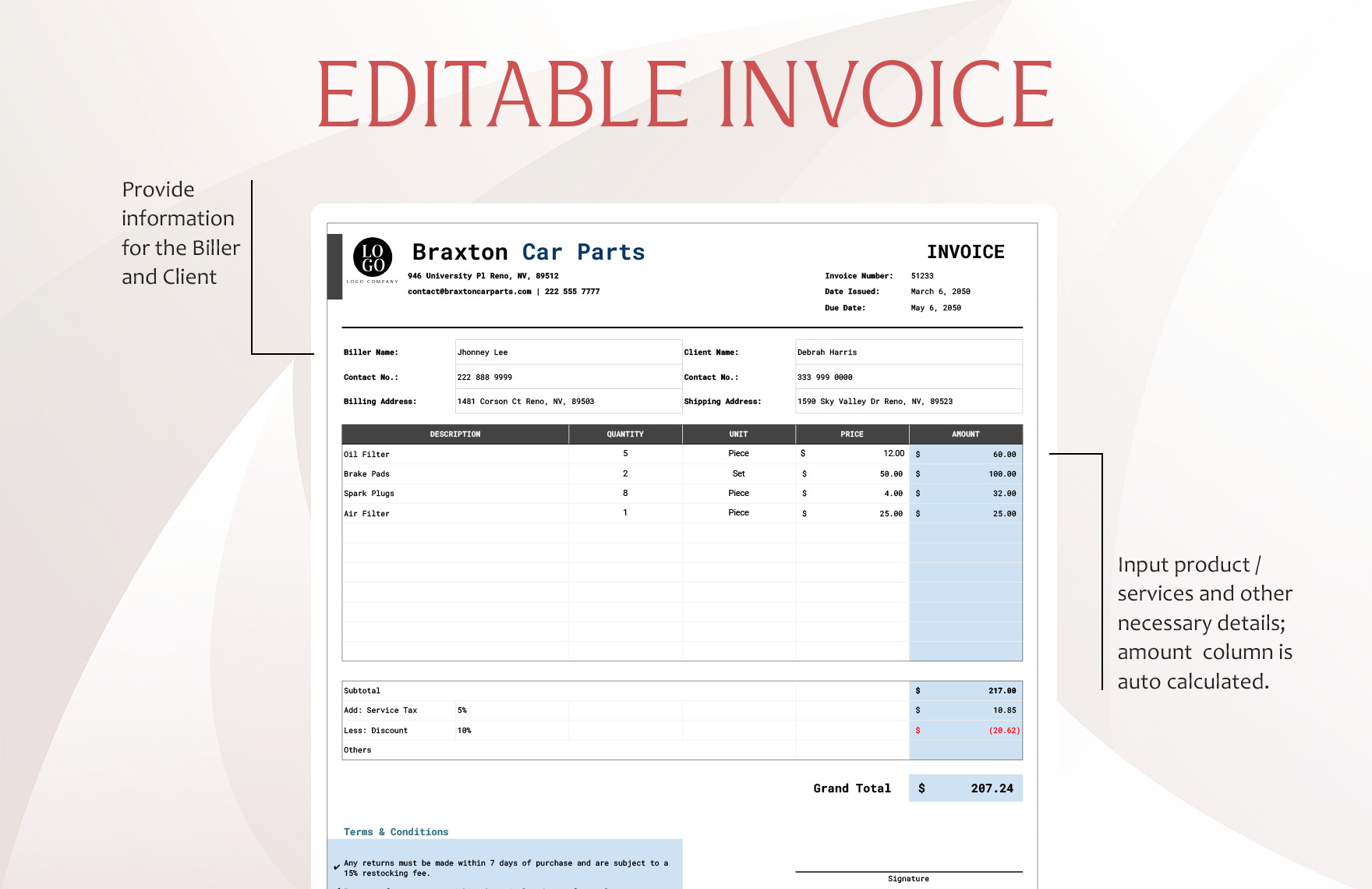 Editable Invoice Template