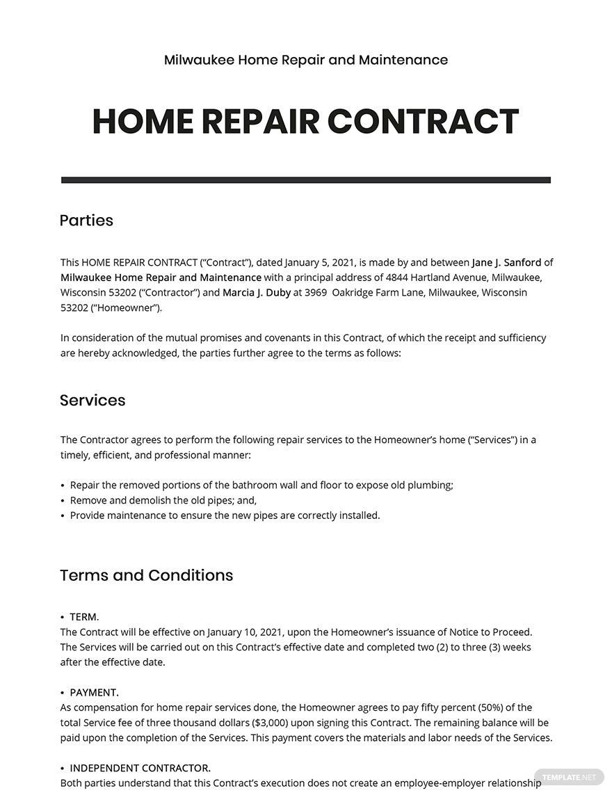 Home Repair Contract Template