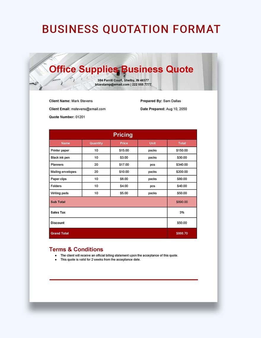 Business Quotation Format
