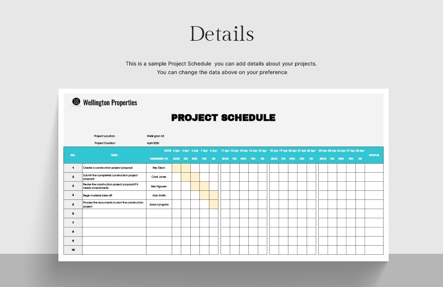Project Schedule Sheet