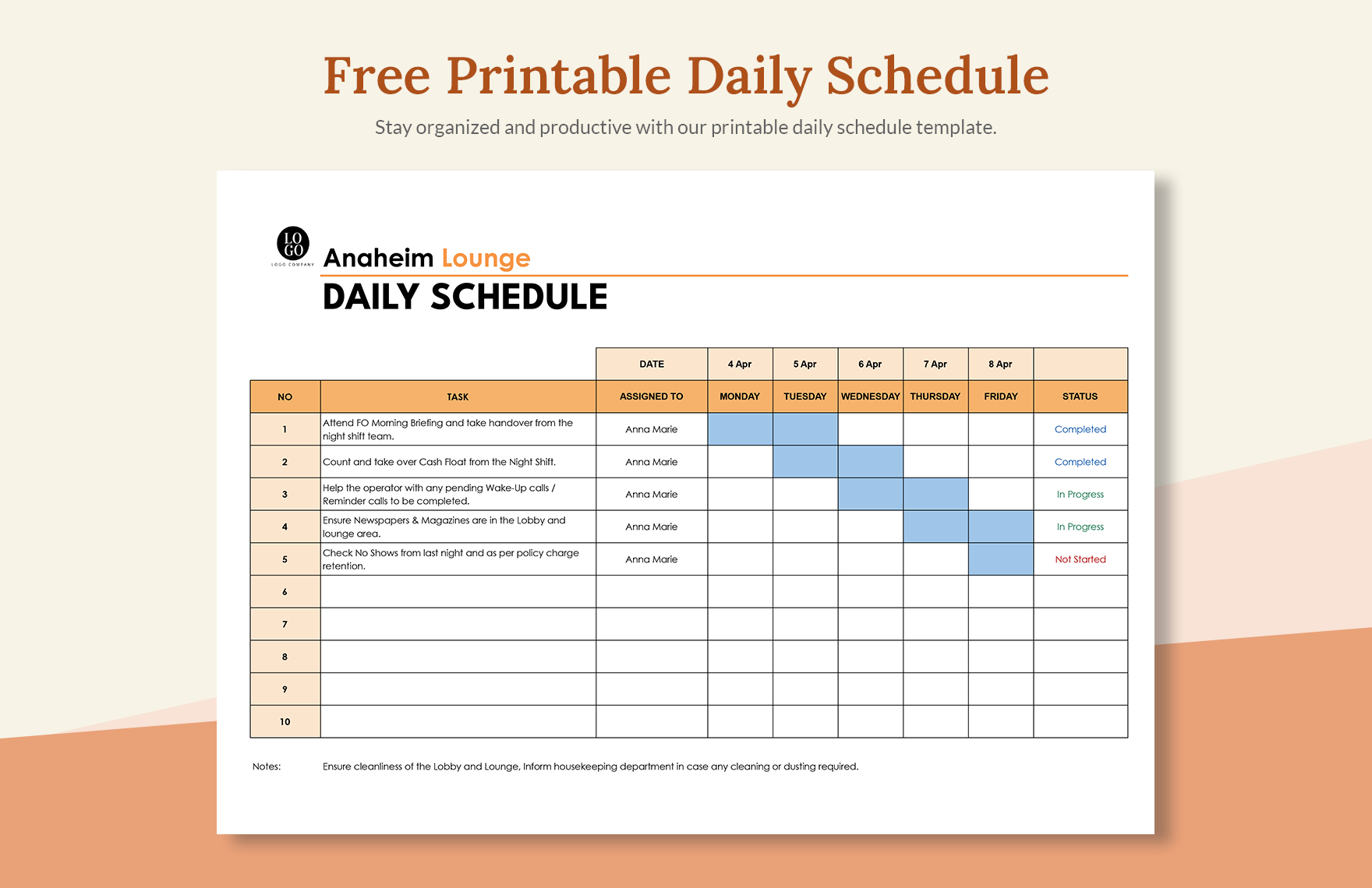 Printable Daily Schedule in Excel, Google Sheets - Download | Template.net