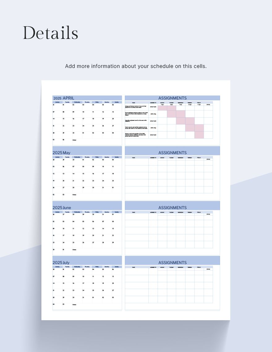 Scheduling Calendar Template in Excel Google Sheets Download