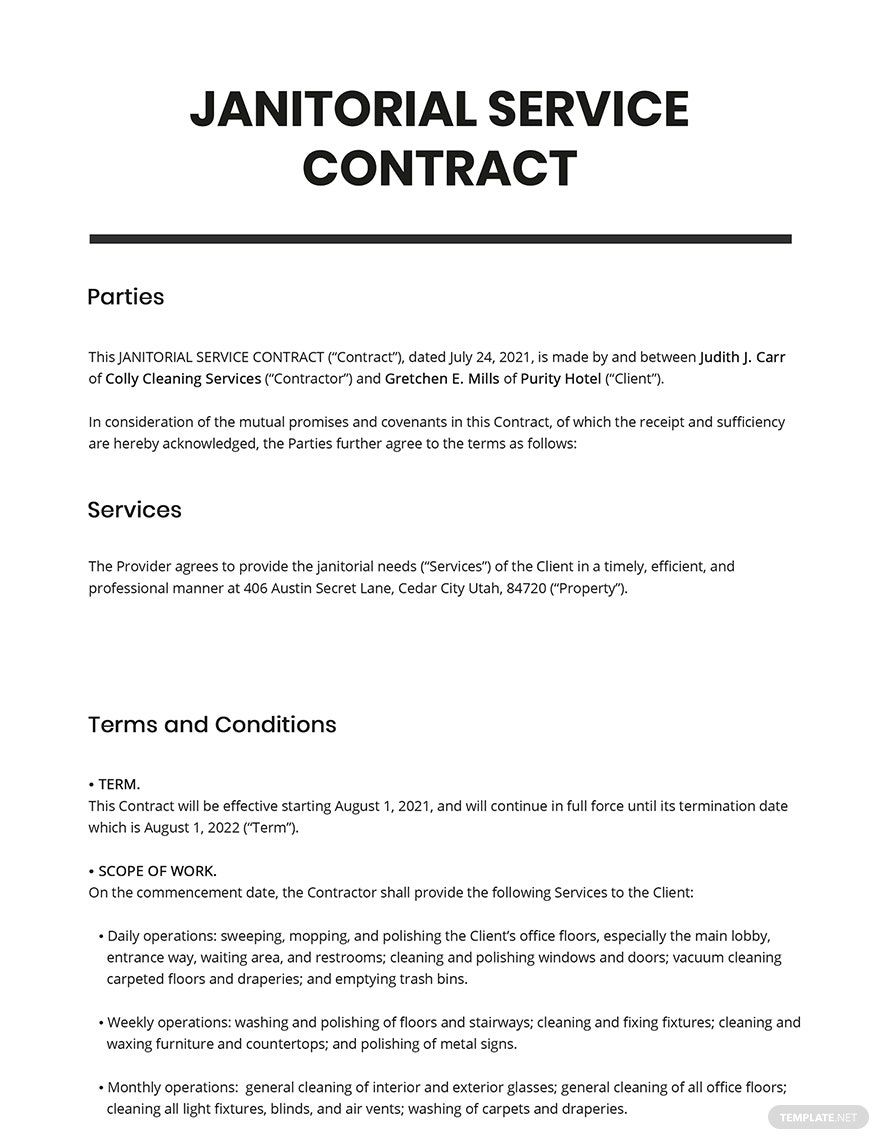 Janitorial Service Contract Template
