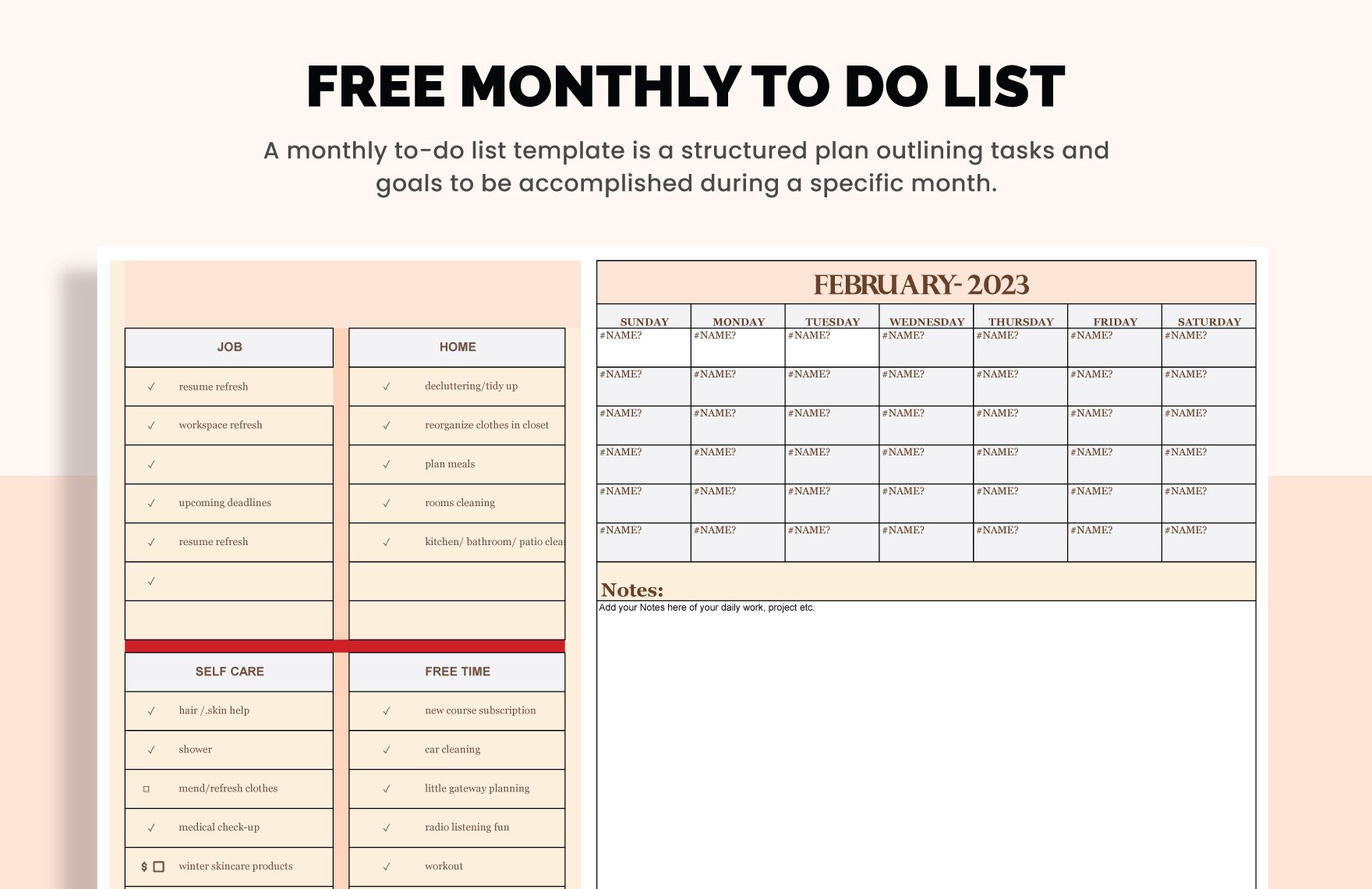 Free Monthly To Do List in Excel, Google Sheets