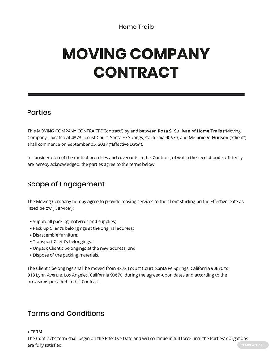 Moving Company Contract Template Google Docs Word Apple Pages  Moving Company Contract Template Google Docs Word Apple Pages