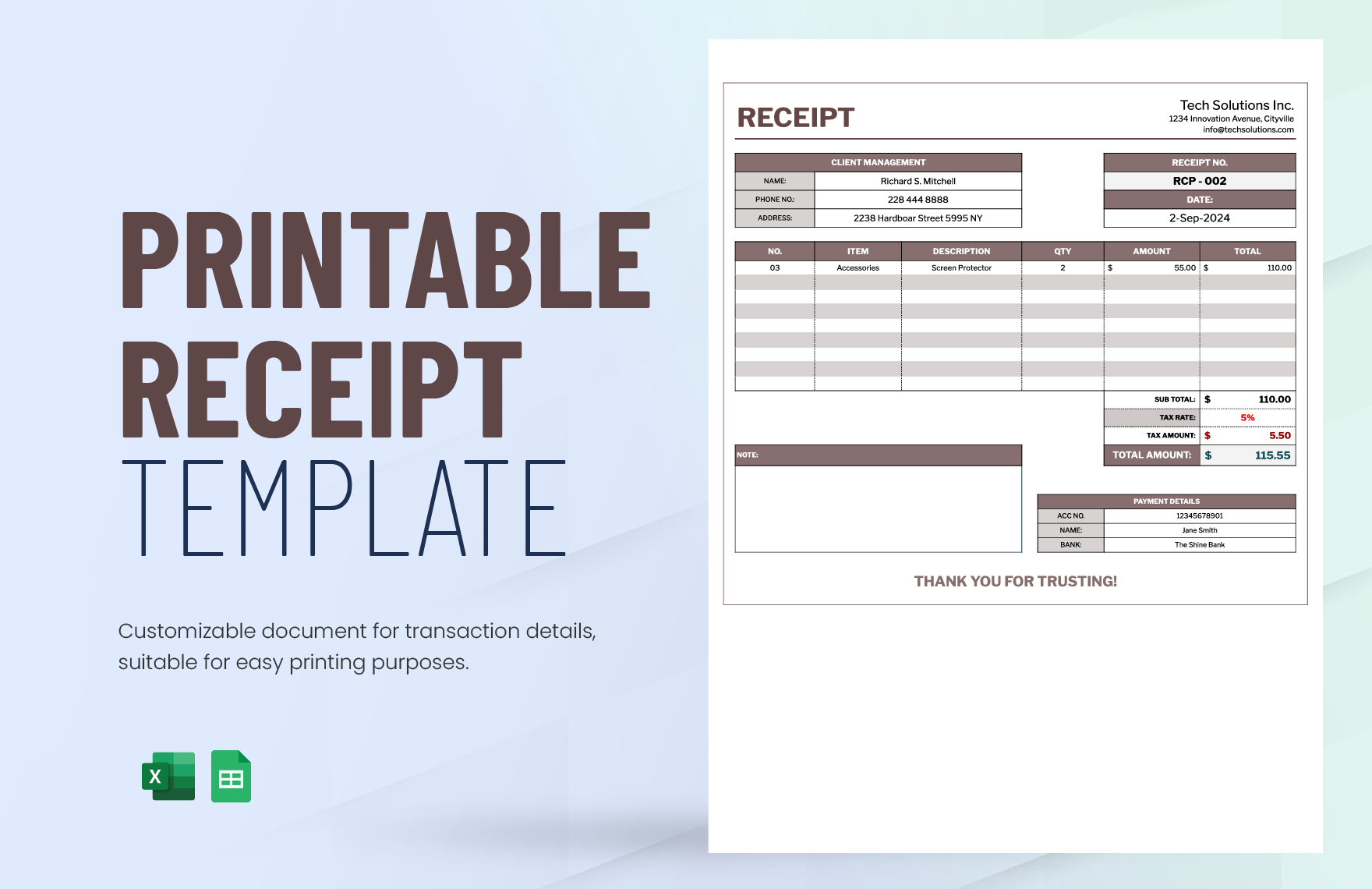 Printable Receipt Template