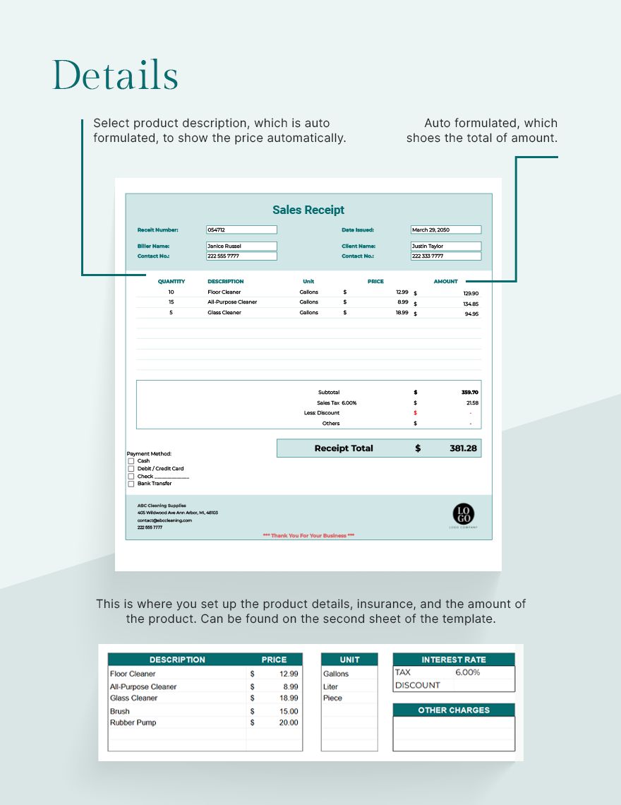 Printable Sales Receipt Template - Google Sheets, Excel 