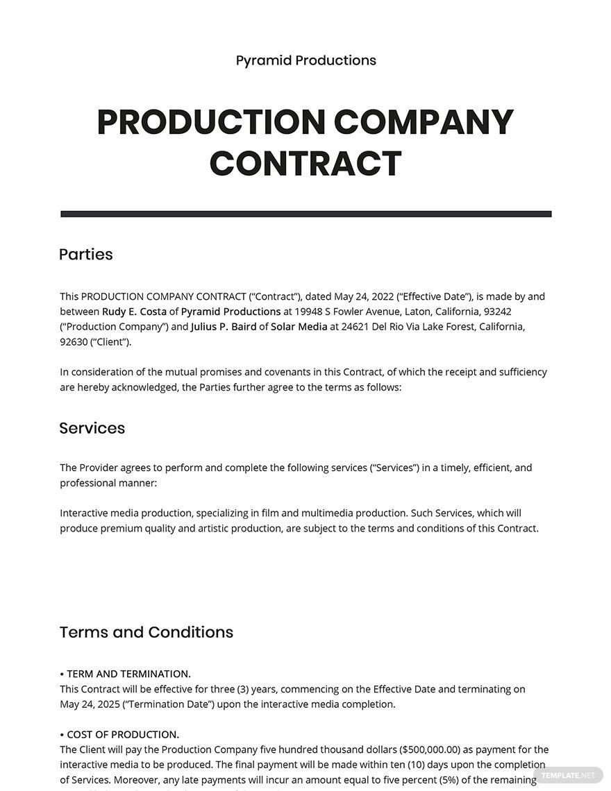 Production Company Contract Template
