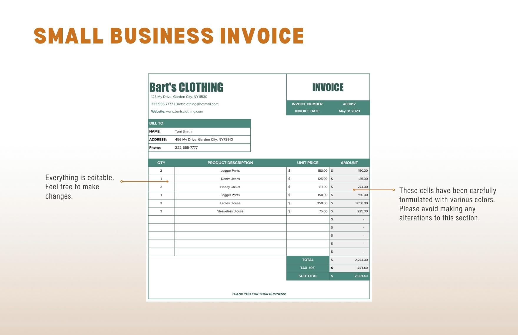 Small Business Invoice