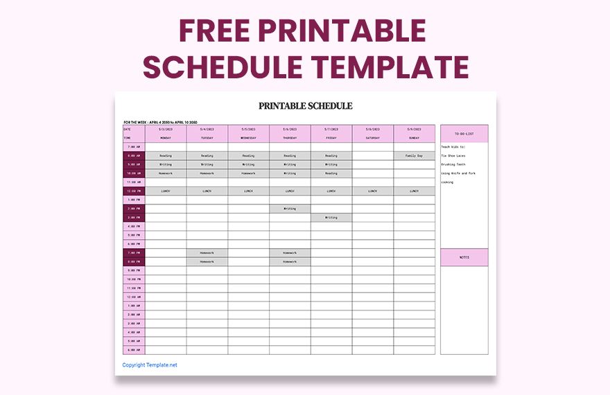 Printable Schedule in Excel, Google Sheets - Download | Template.net