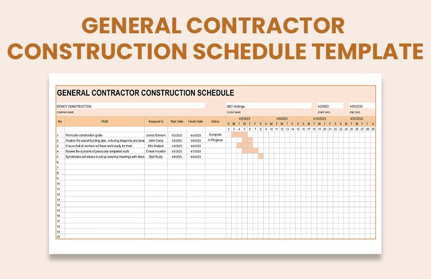 General Contractor Construction Schedule Template