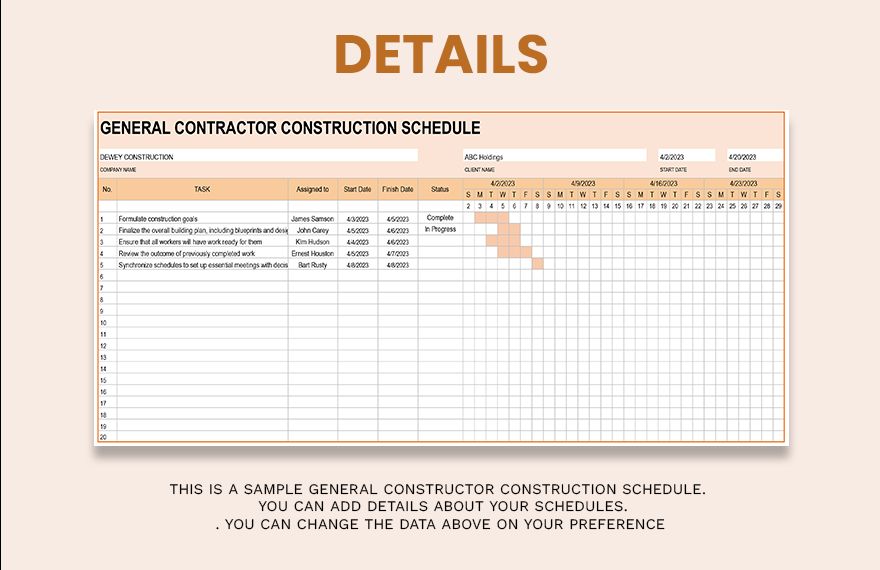  General Contractor Construction Schedule Template Download In Excel 