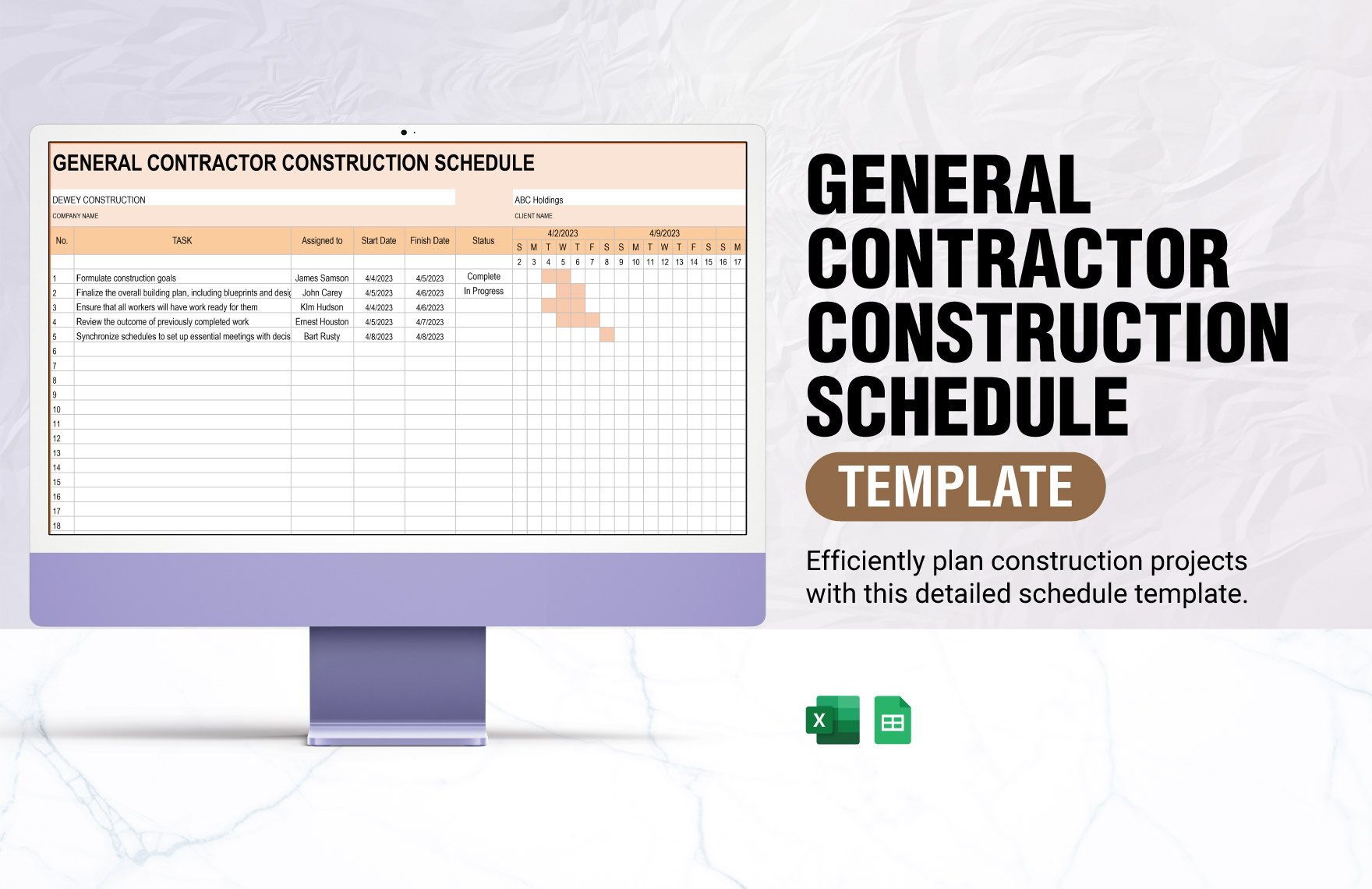 General Contractor Construction Schedule Template in Excel, Google Sheets