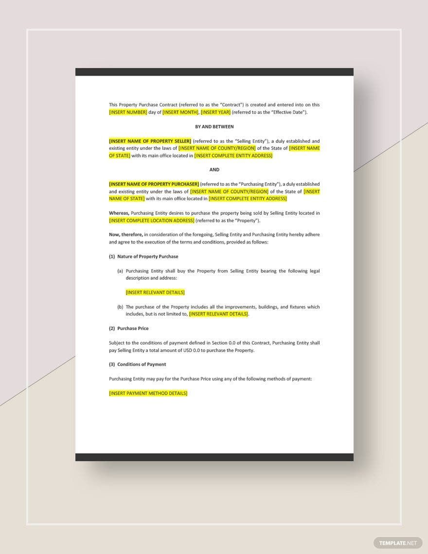 Property Purchase Contract Template