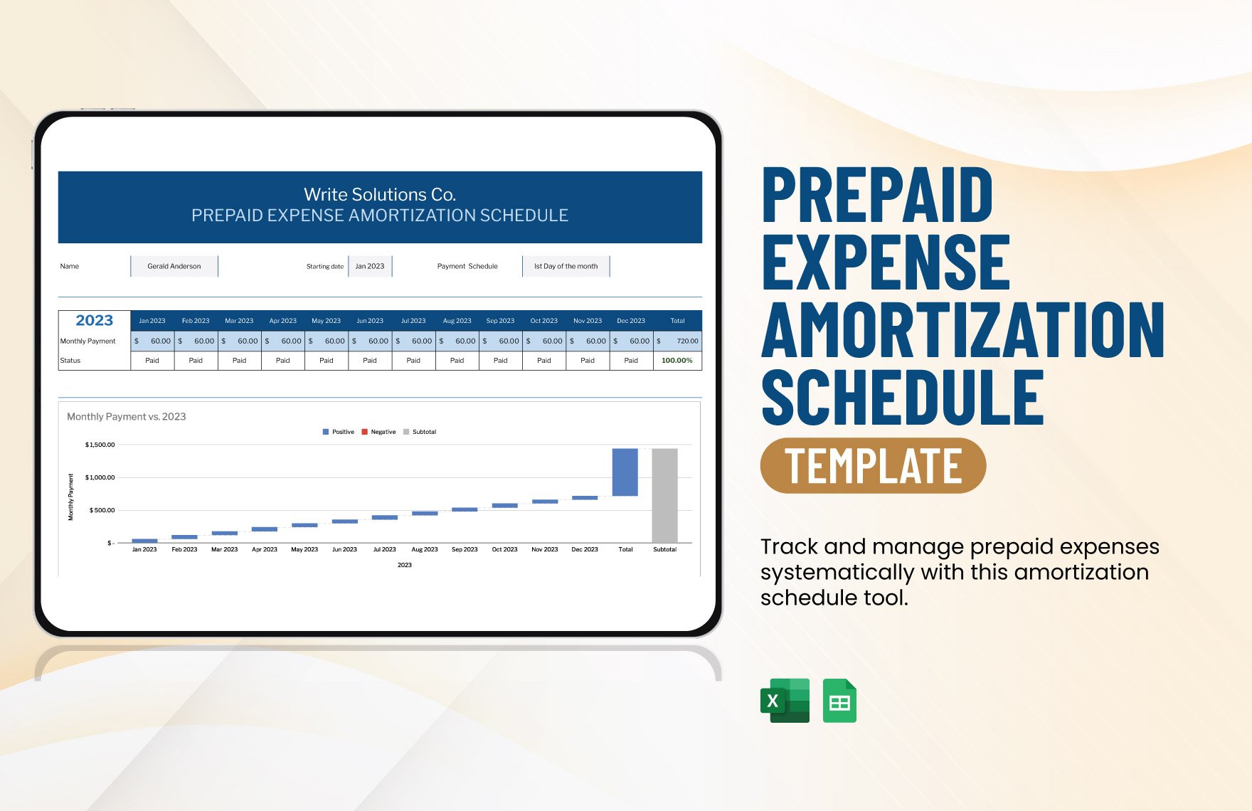 Prepaid Expense Amortization Schedule Template in Excel, Google Sheets