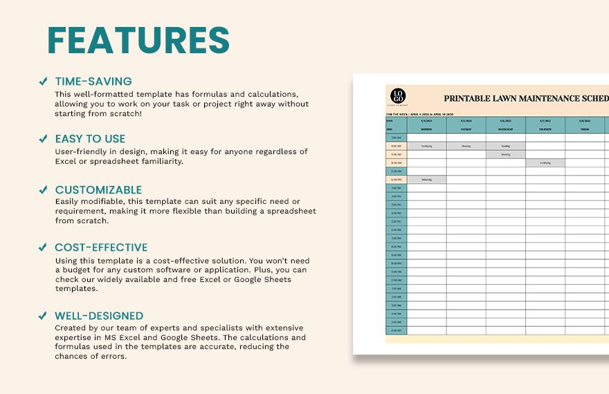 Printable Lawn Maintenance Schedule Template - Download in Excel