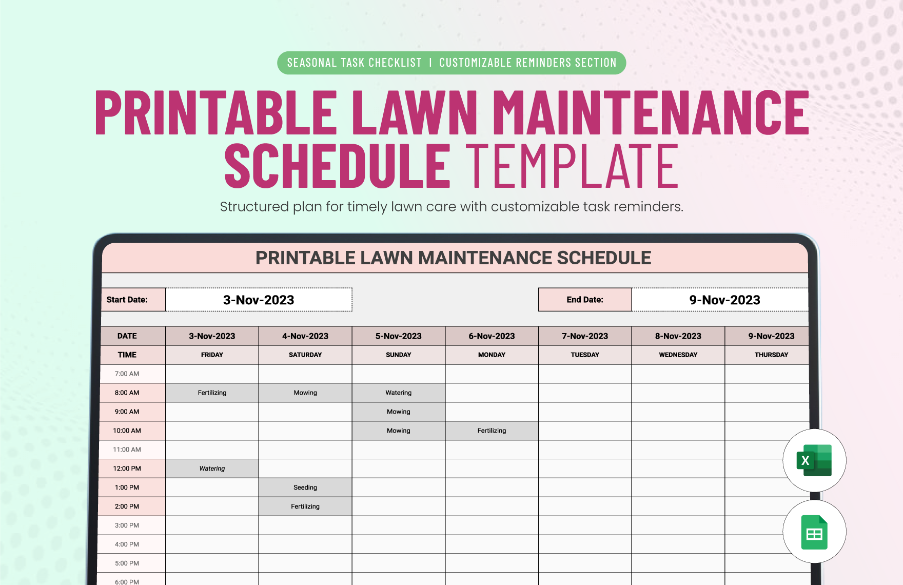 Printable Lawn Maintenance Schedule Template