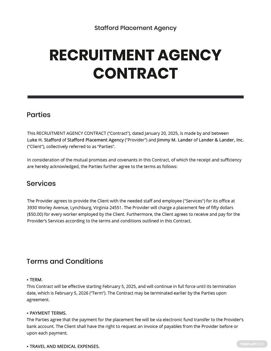 Recruitment Agency Contract Template in Pages, Word, Google Docs - Download | Template.net