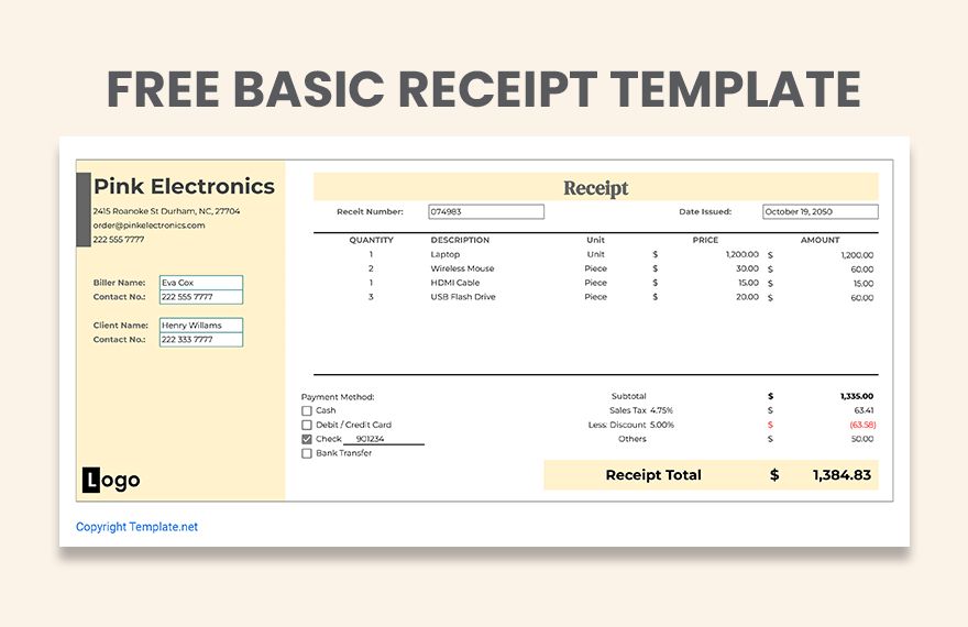 Cash Receipt Excel Templates Spreadsheet, Free, Download