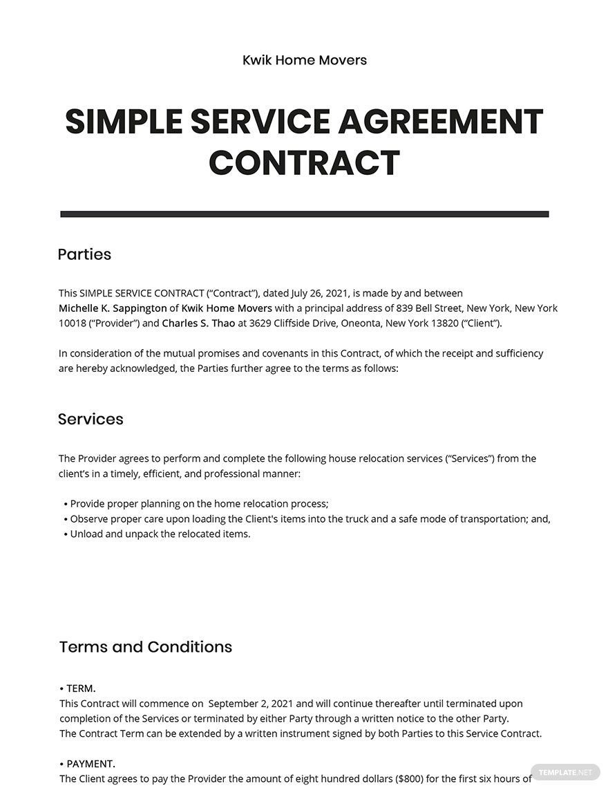 Simple Service Agreement Contract Template