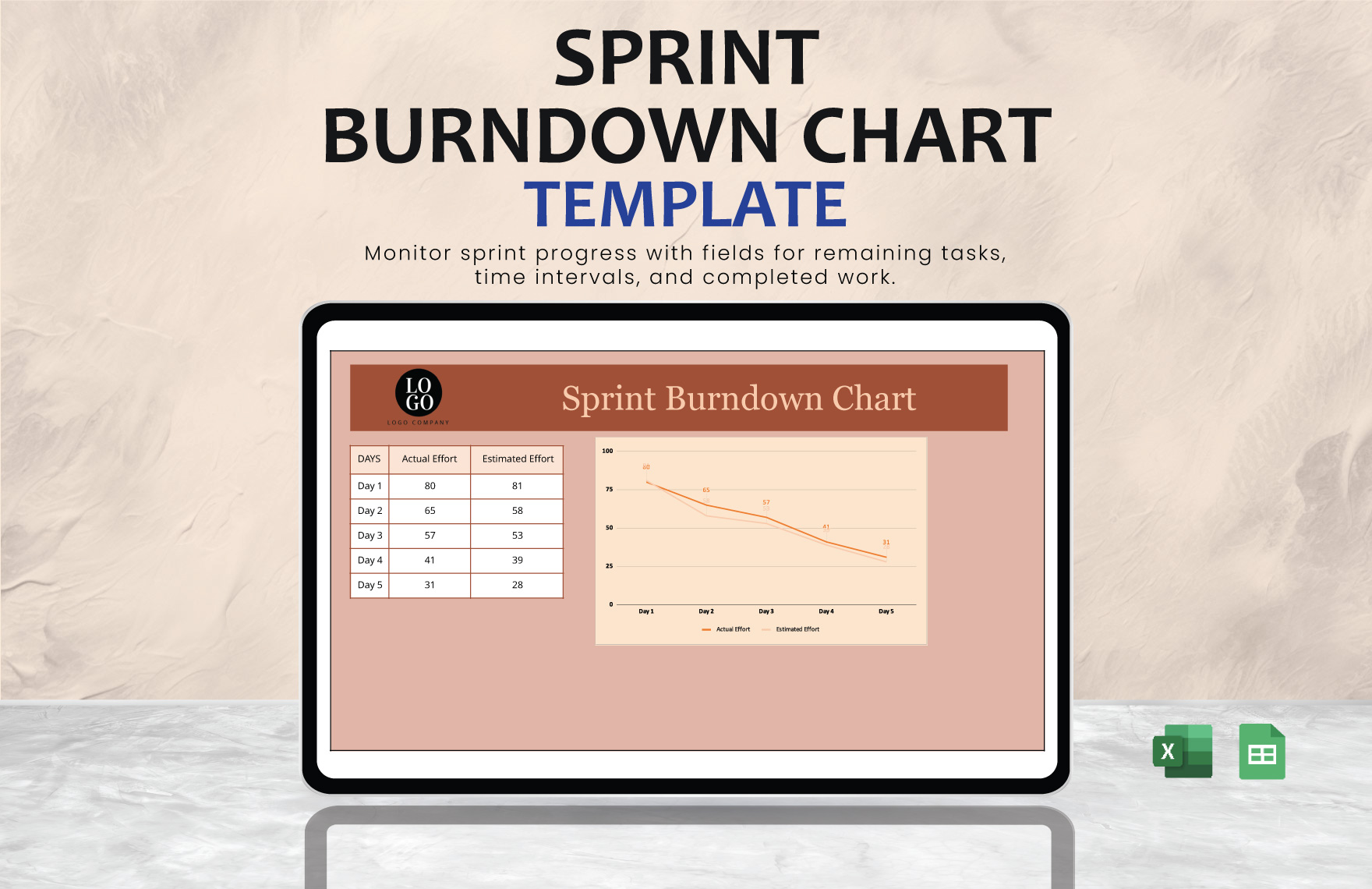 Sprint Burndown Chart in Excel, Google Sheets