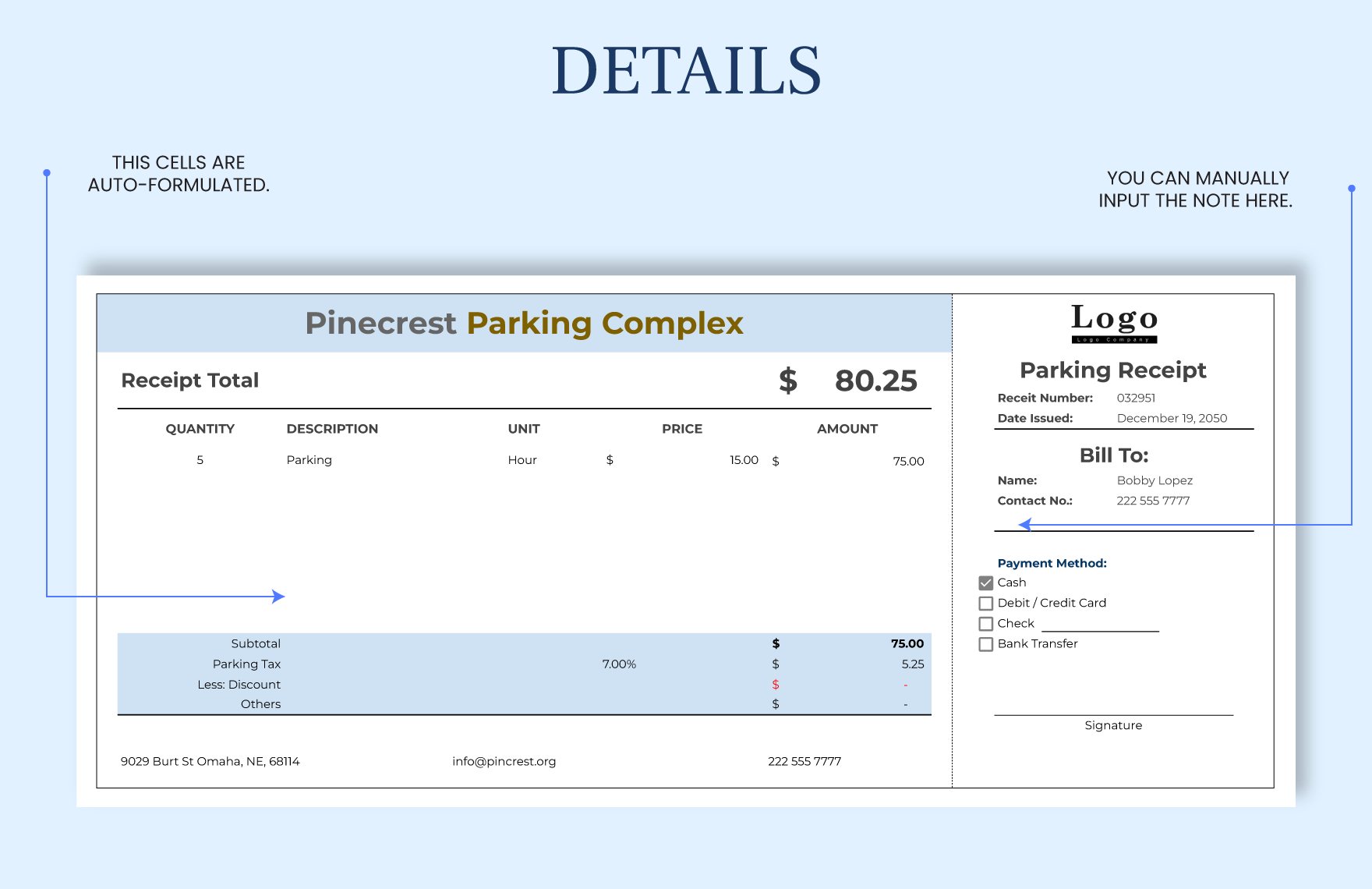 Parking Receipt Template - Download in Excel, Google Sheets | Template.net